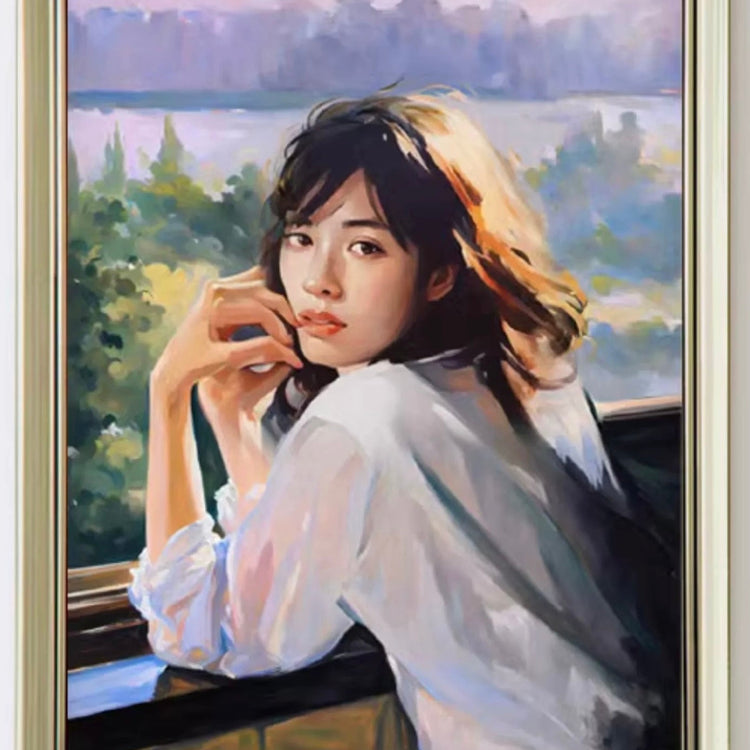 Painting of a woman in a white shirt