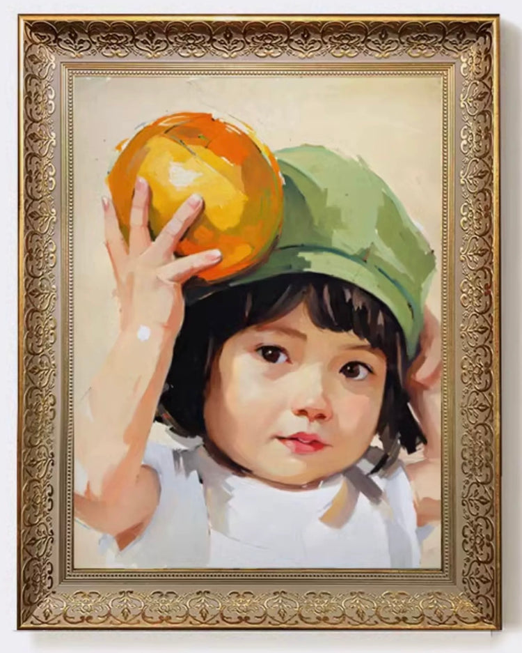 Framed artwork of a child Luxury memorial oil portrait