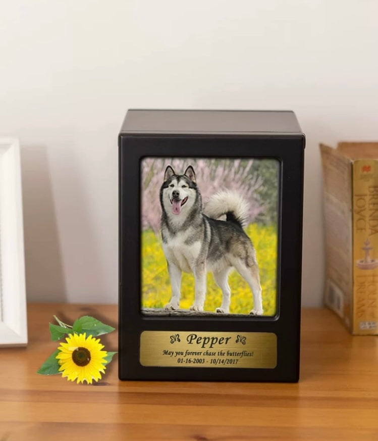 Custom Wooden Pet Ashes Box With Photo Frame