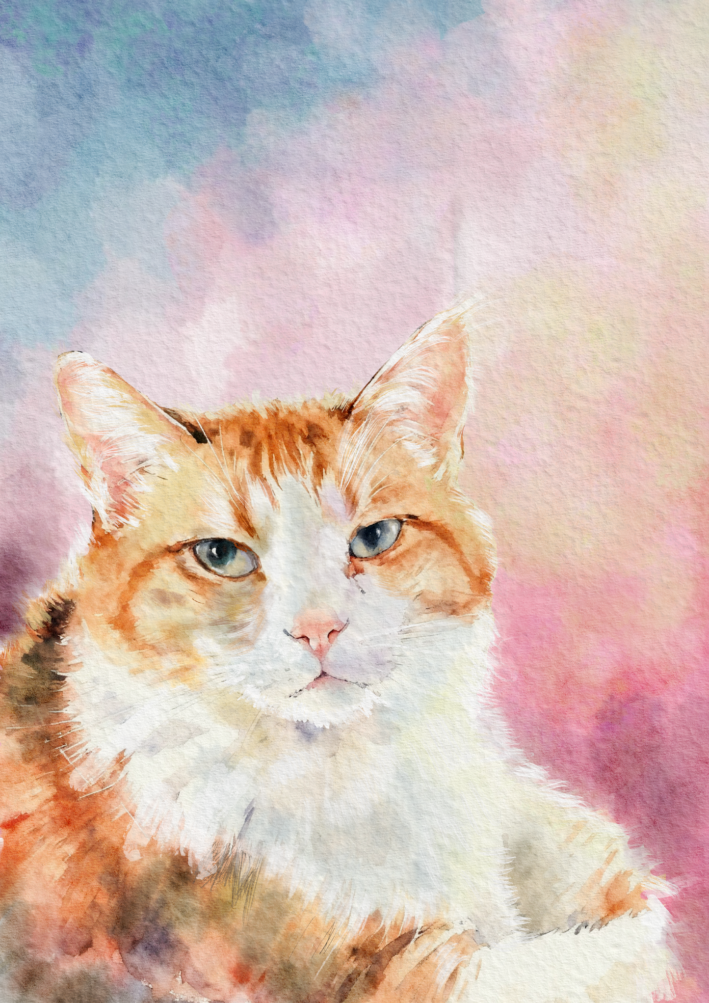 Artistic depiction of a cat with a watercolor background