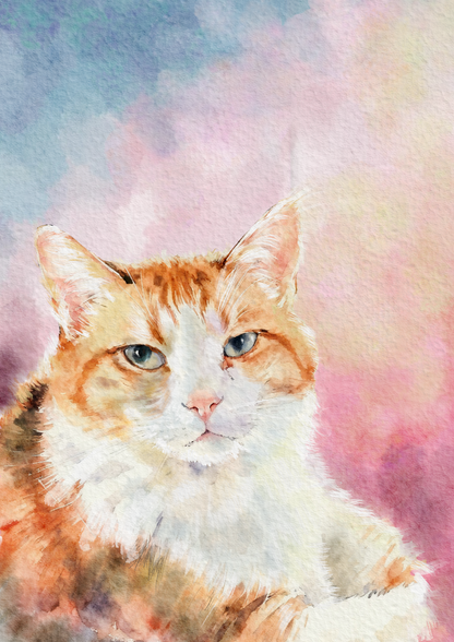 Artistic depiction of a cat with a watercolor background