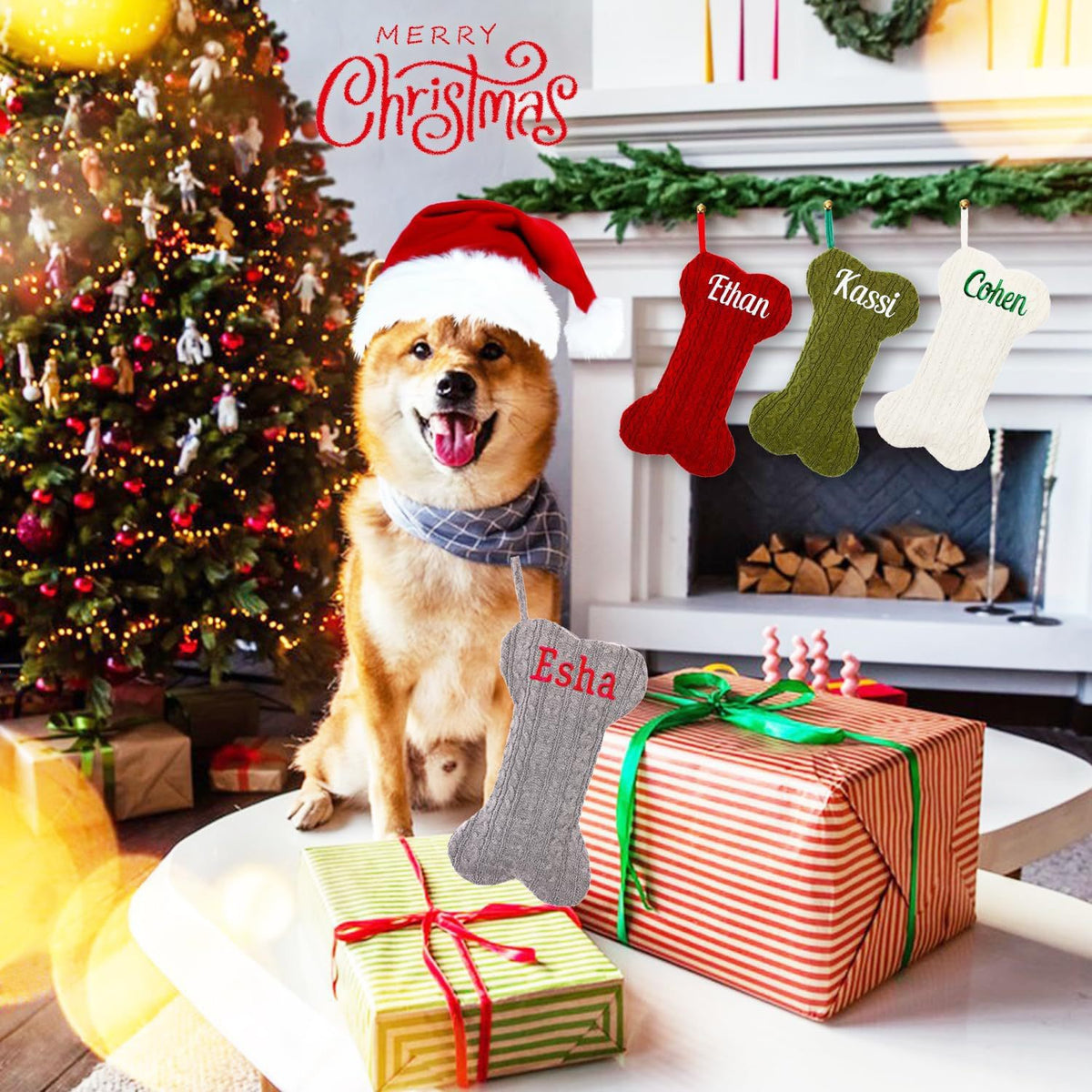 Personalized knitted stocking made for a festive Christmas gift