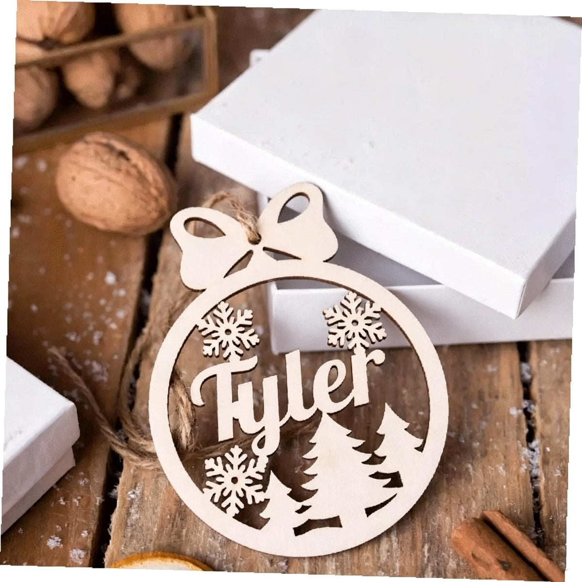 Personalized wooden reindeer Christmas ornament with custom name