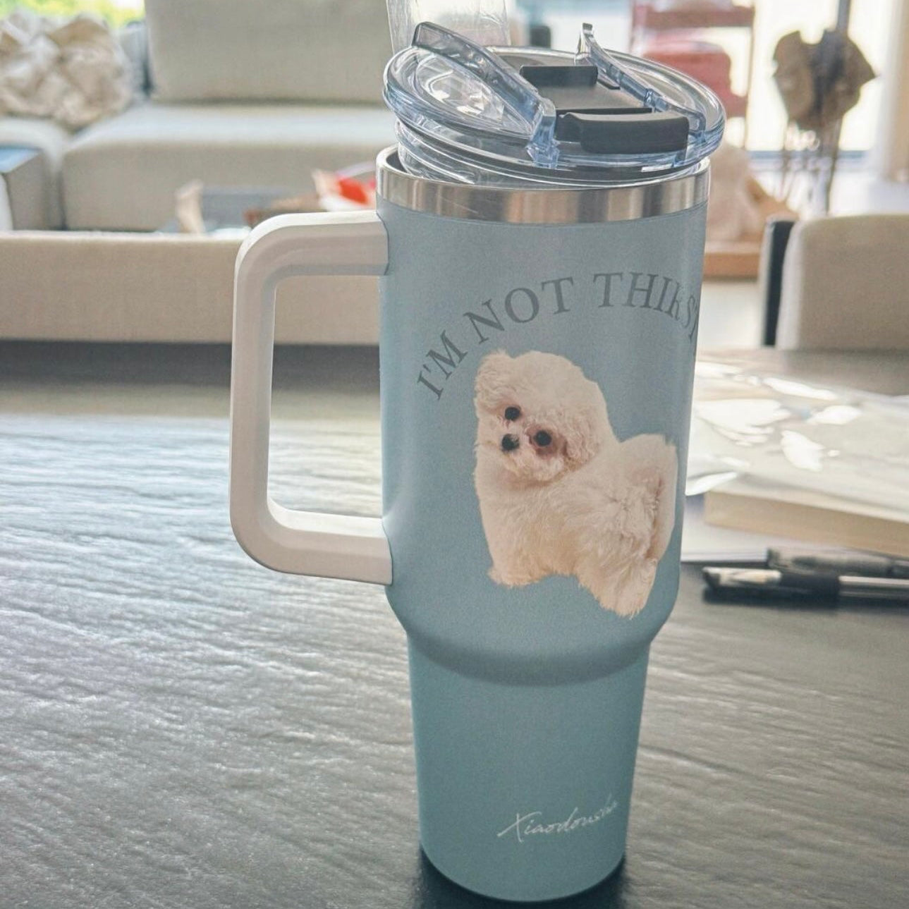 Custom Pet Face Print on Stainless Steel water bottle with handle 1200ml