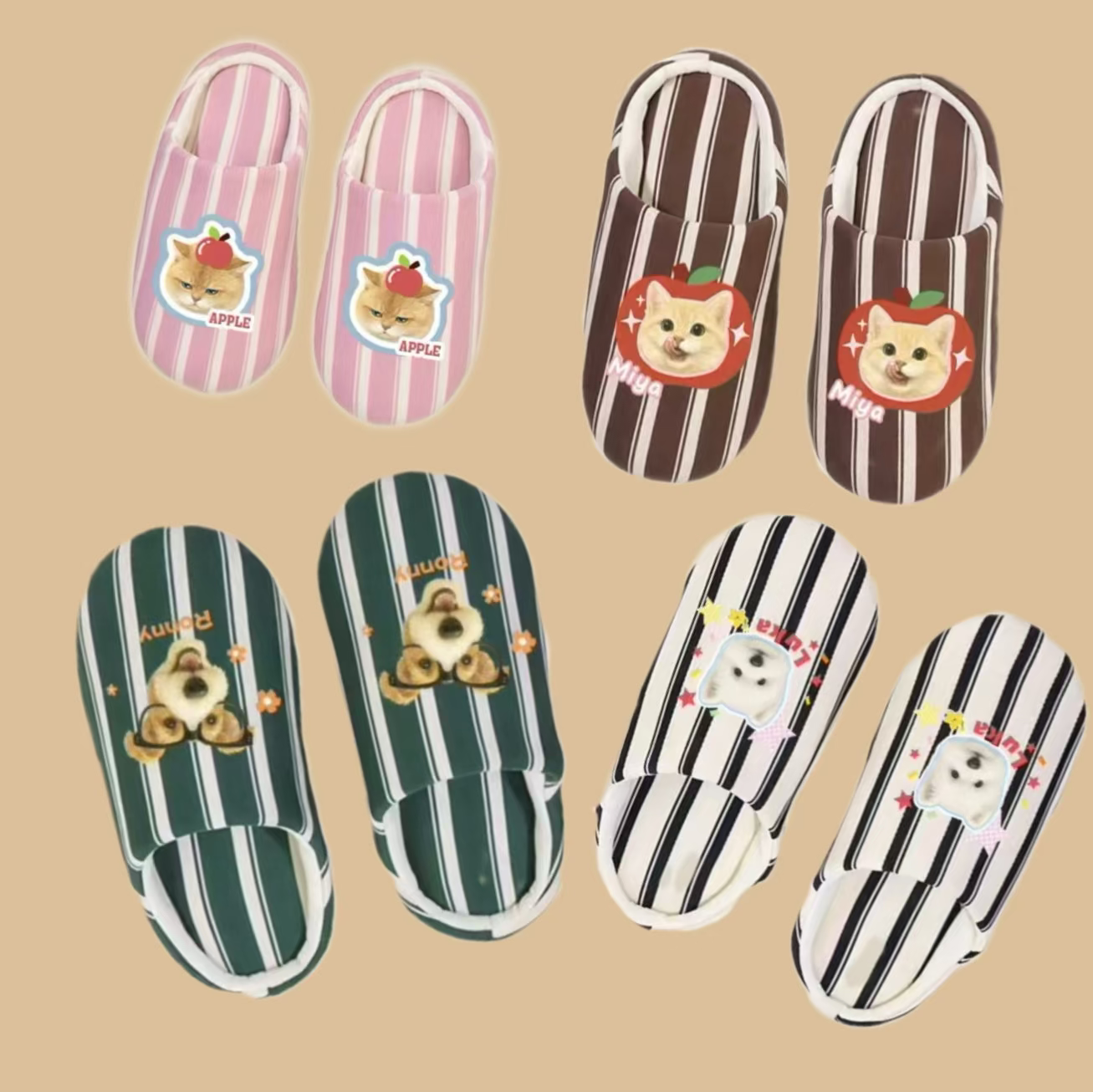 Set of slippers with cartoon dog&cat designs