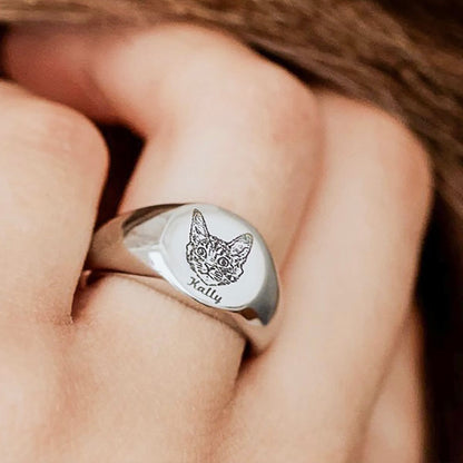 Handcrafted pet portrait ring