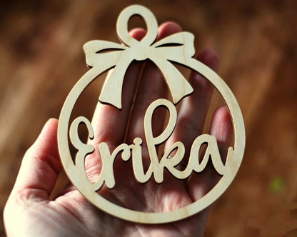 Personalized Wooden Christmas Ornament – Custom Name Snowflake Reindeer Bauble