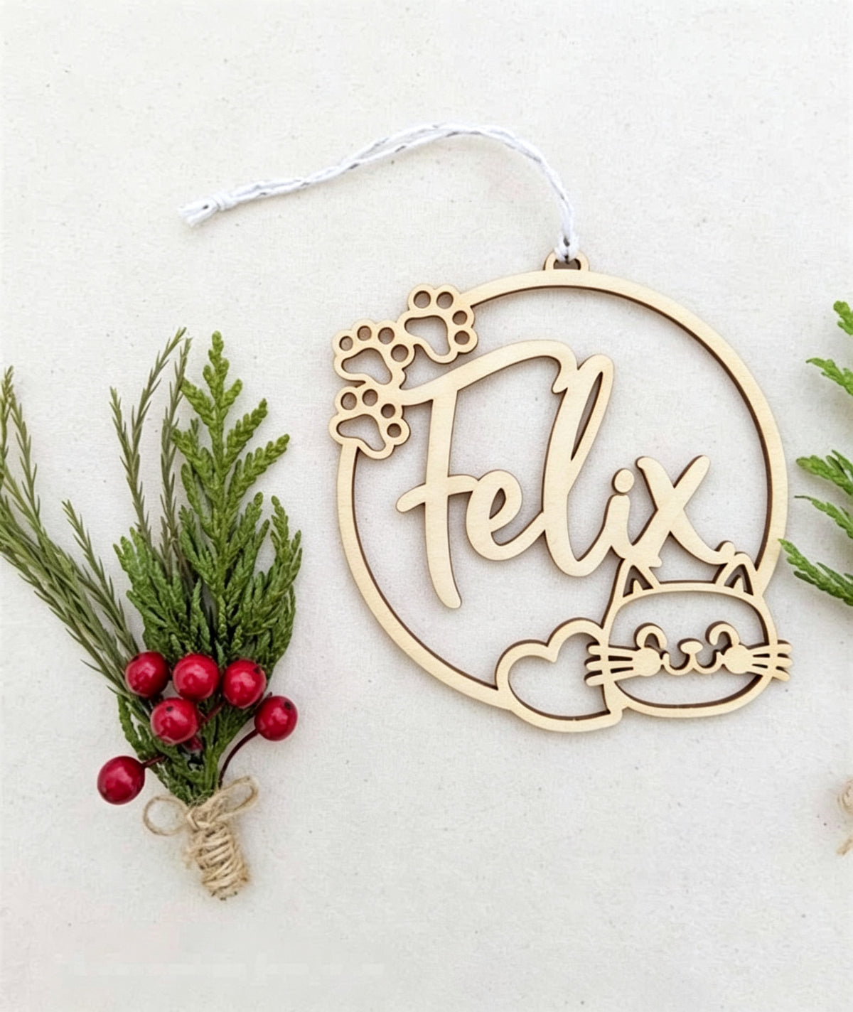 Personalized Wooden Christmas Ornament – Custom Name Snowflake Reindeer Bauble