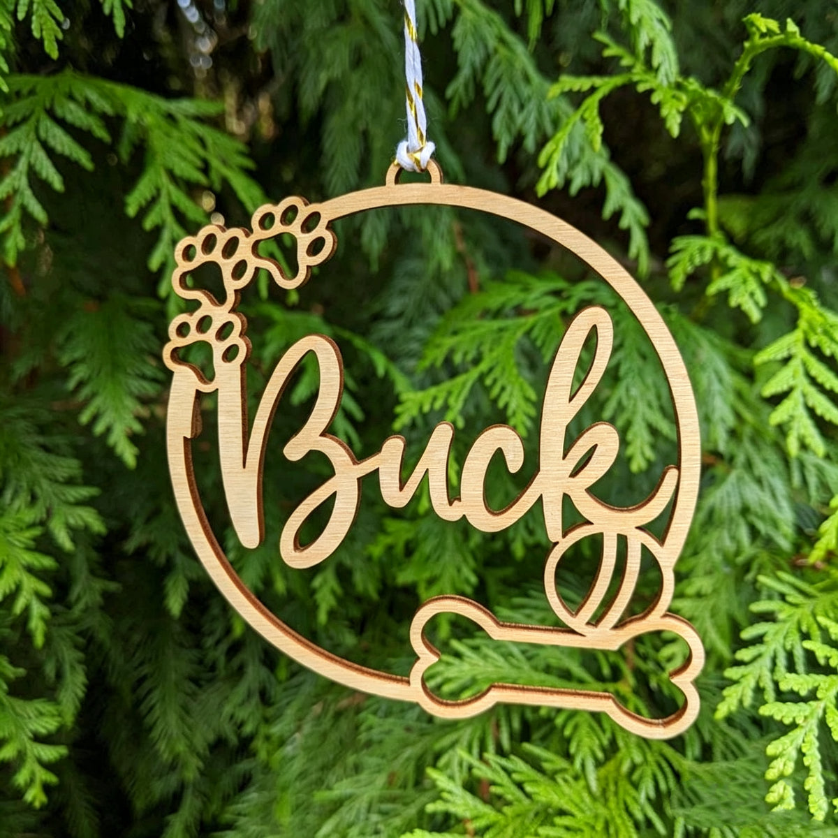Personalized Wooden Christmas Ornament – Custom Name Snowflake Reindeer Bauble