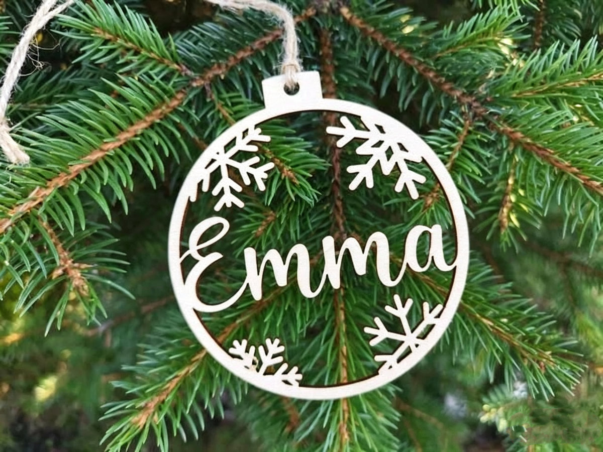 Personalized Wooden Christmas Ornament – Custom Name Snowflake Reindeer Bauble
