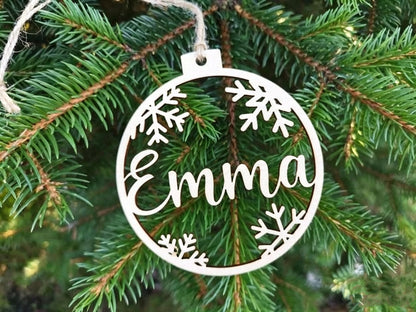 Personalized Wooden Christmas Ornament – Custom Name Snowflake Reindeer Bauble