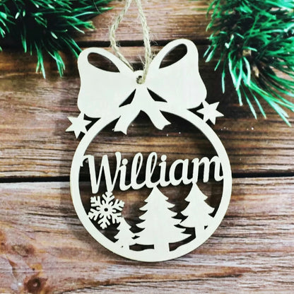 Personalized Wooden Christmas Ornament – Custom Name Snowflake Reindeer Bauble