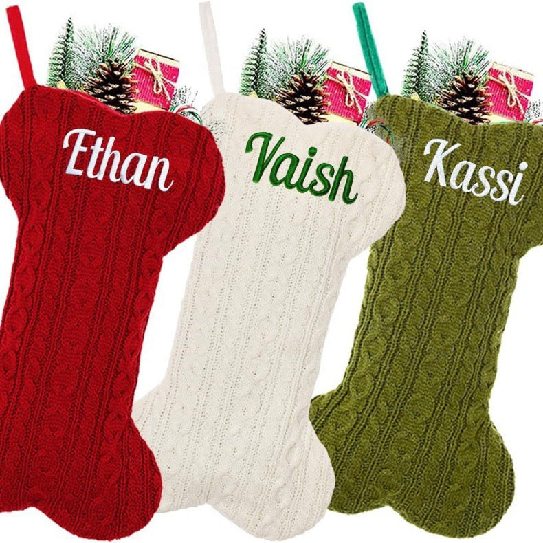 Cable knit Christmas stocking customized with a name