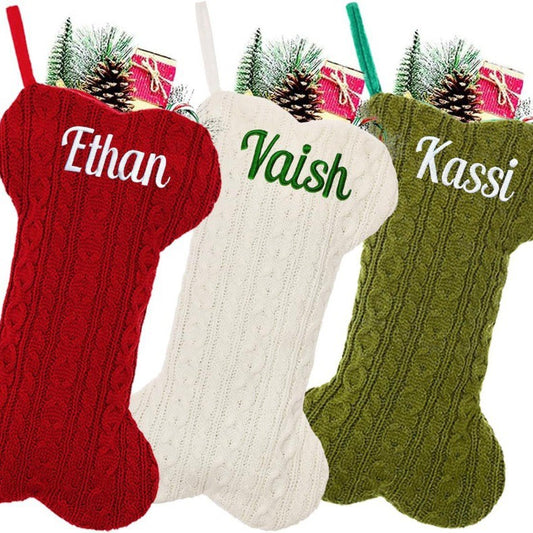 Cable knit Christmas stocking customized with a name