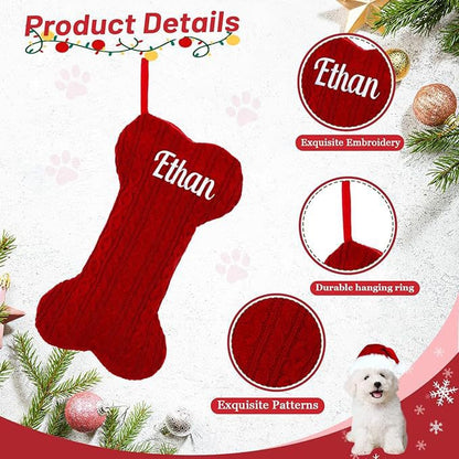 Cozy knitted Christmas stocking with a custom name