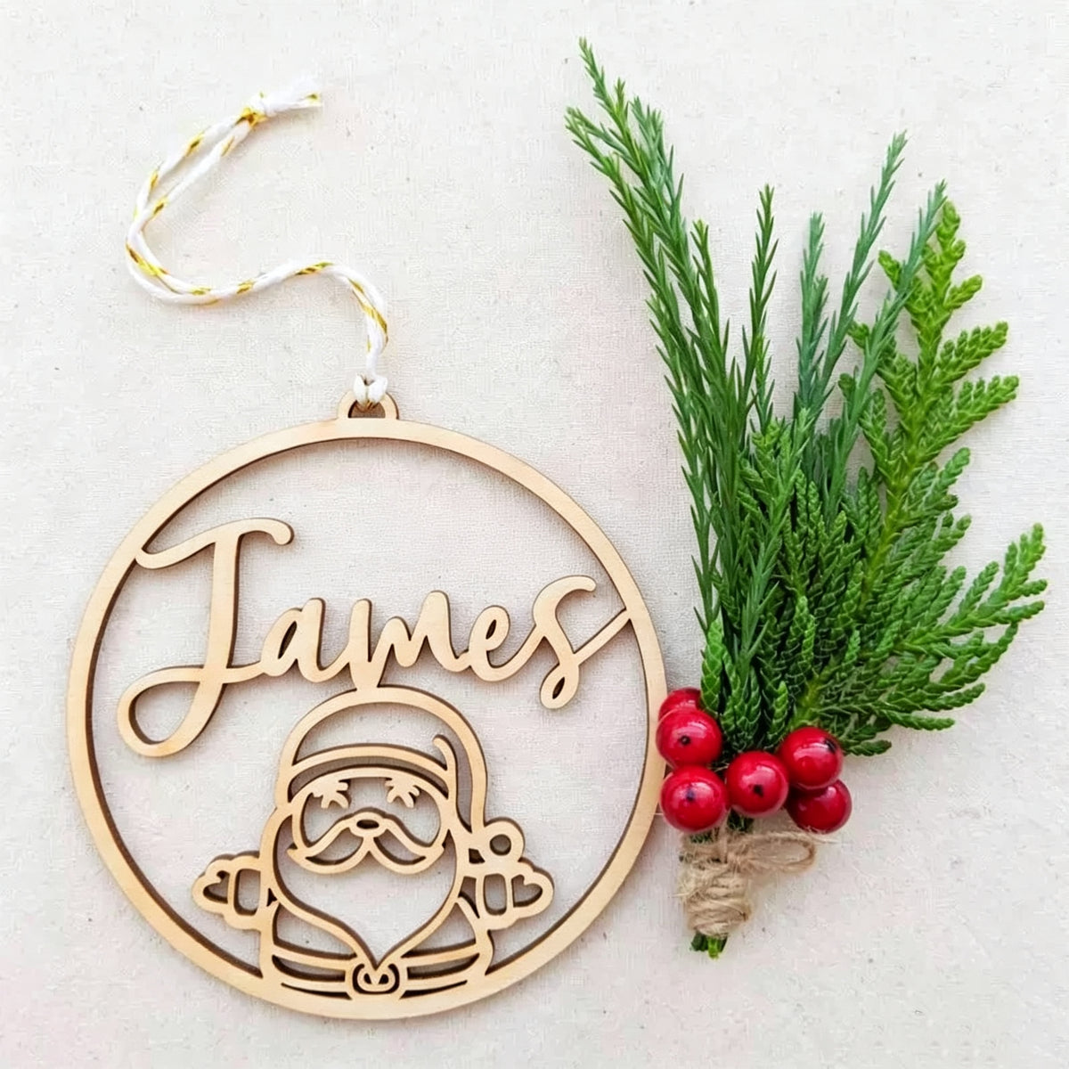 Wooden Christmas snowflake ornament personalized with a name