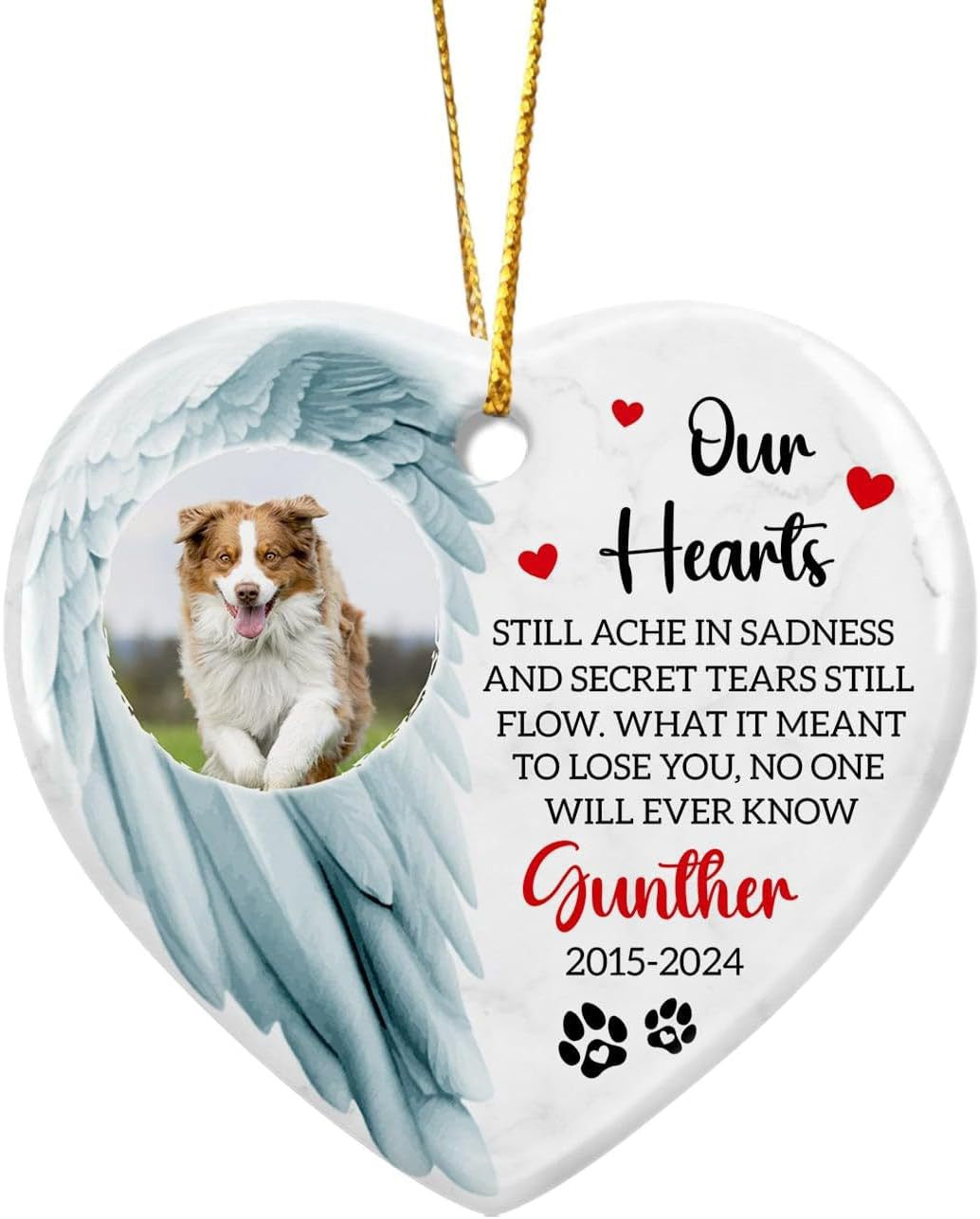 Personalized ceramic heart ornament honoring a beloved pet