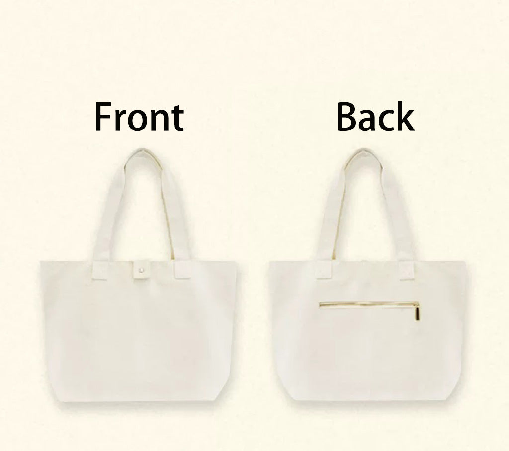 White tote bag shown from the front and back