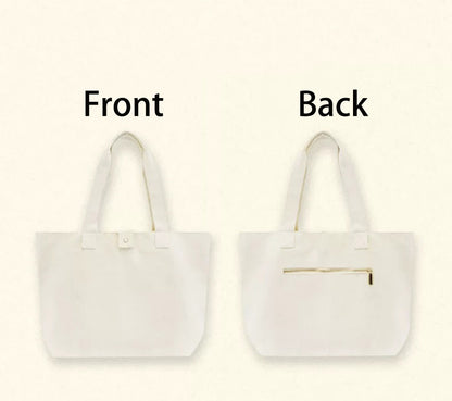 White tote bag shown from the front and back