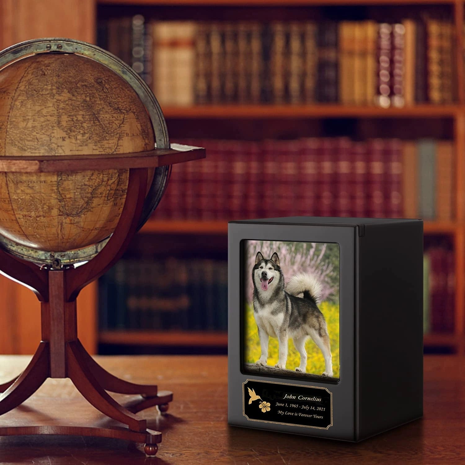 Solid Wood Urn with Photo Frame. Holds Ashes + Displays Your Favorite Photo. Custom Name/Date Engraving.