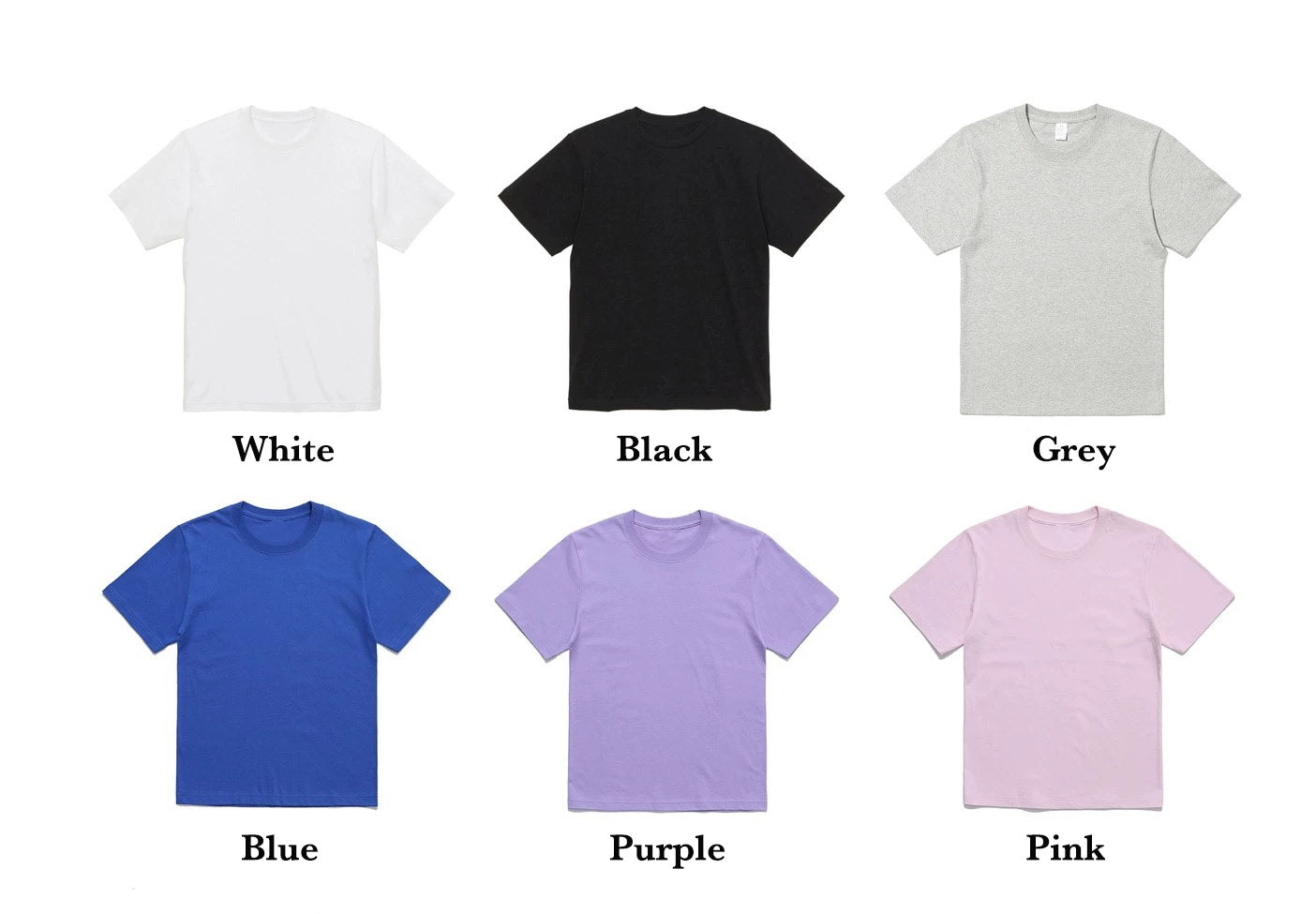 Unisex fit color t-shirt white black grey blue purple pink