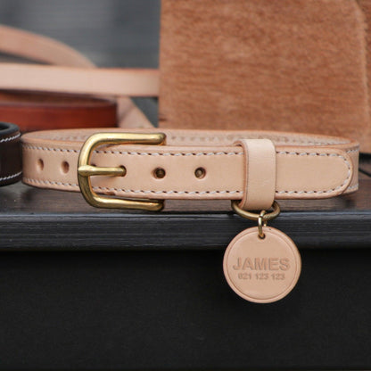 Custom Dog/Cat Genuine Leather Collar & Tag - Petomise NZ