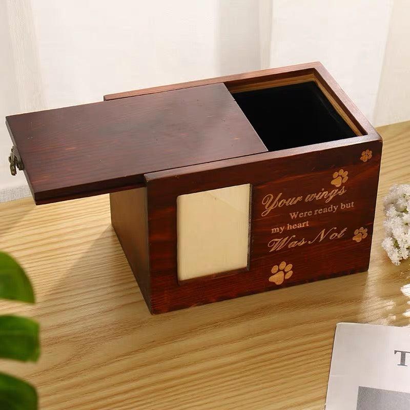 Custom Wooden Pet Ashes Box With Photo Frame Petomise NZ custom-wooden-pet-ashes-box-with-photo-frame-petomise-nz