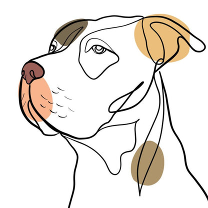 Line art illustration of a dog with different colored sections indicating possibly a custom pet portrait.