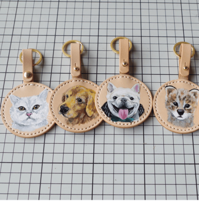 Carved & Painted Leather Keychain - Customised with Photos - Petomise NZ