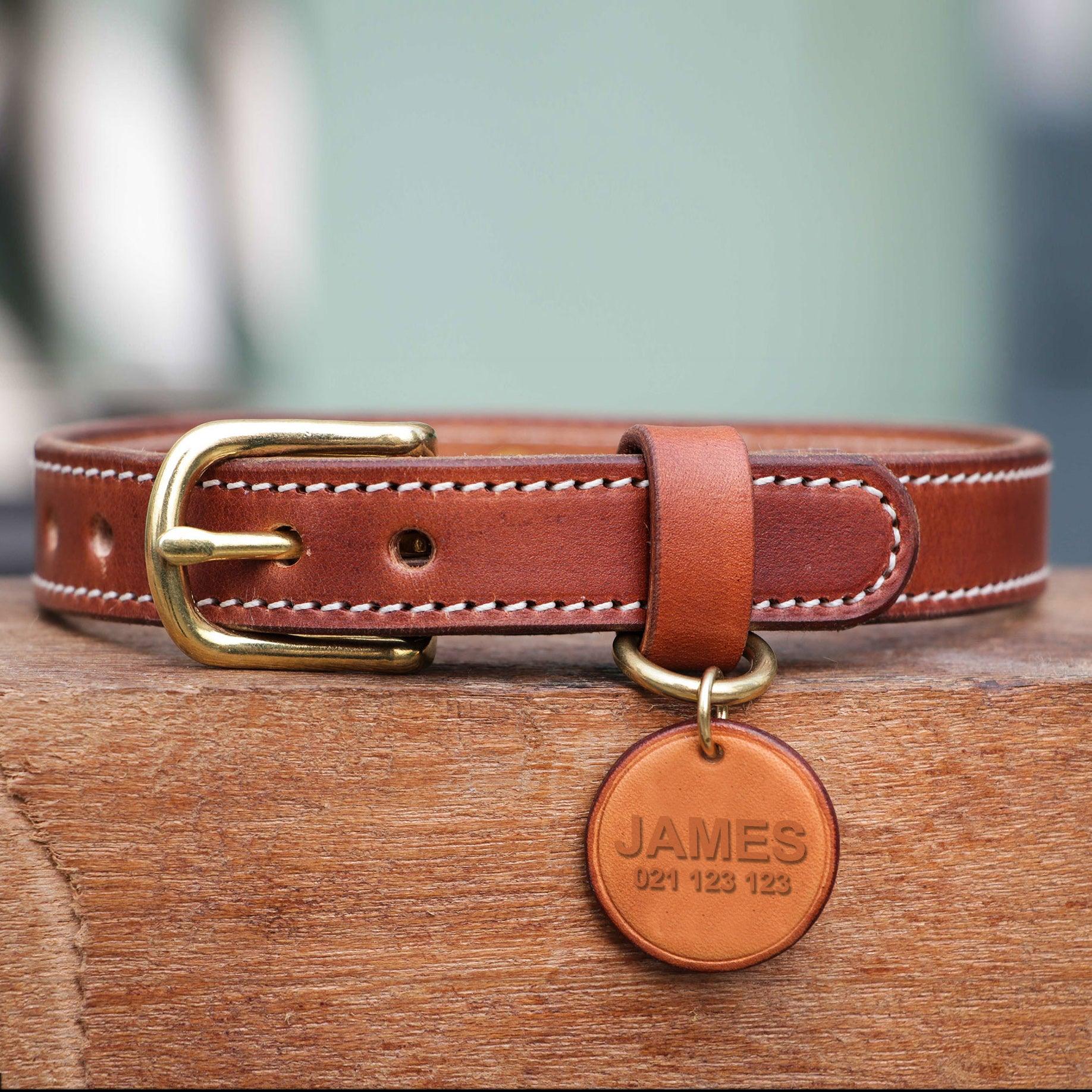 Custom Dog/Cat Genuine Leather Collar & Tag - Petomise NZ