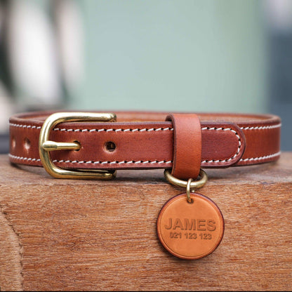 Custom Dog/Cat Genuine Leather Collar & Tag - Petomise NZ