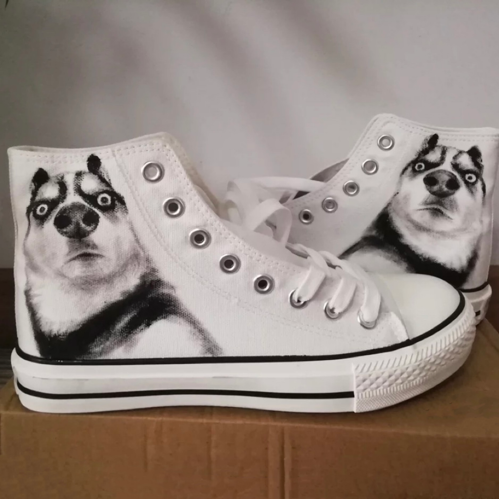 Sneakers with pet's face painted